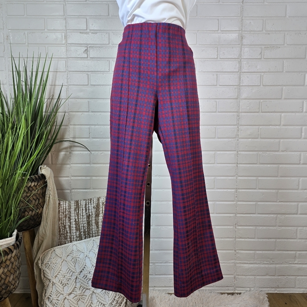 Maeve Red and Blue Check Cropped Flare Pull On Pants Extra Small